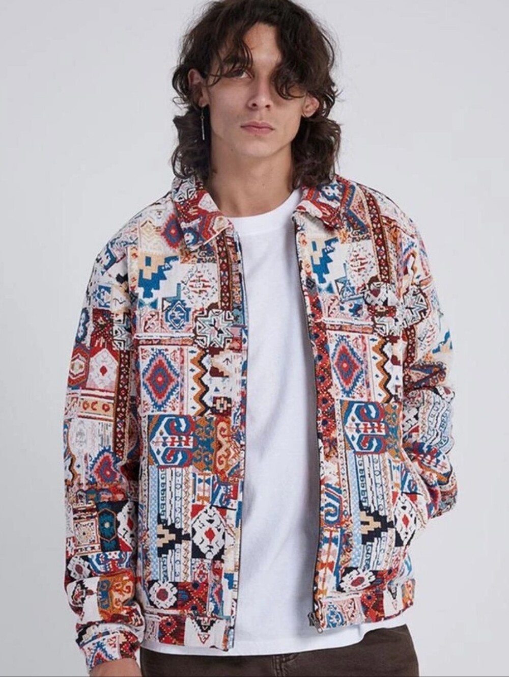 Pacsun Men's Tapestry Jacket Full Zip Aztec Geometric Shacket Multicolor